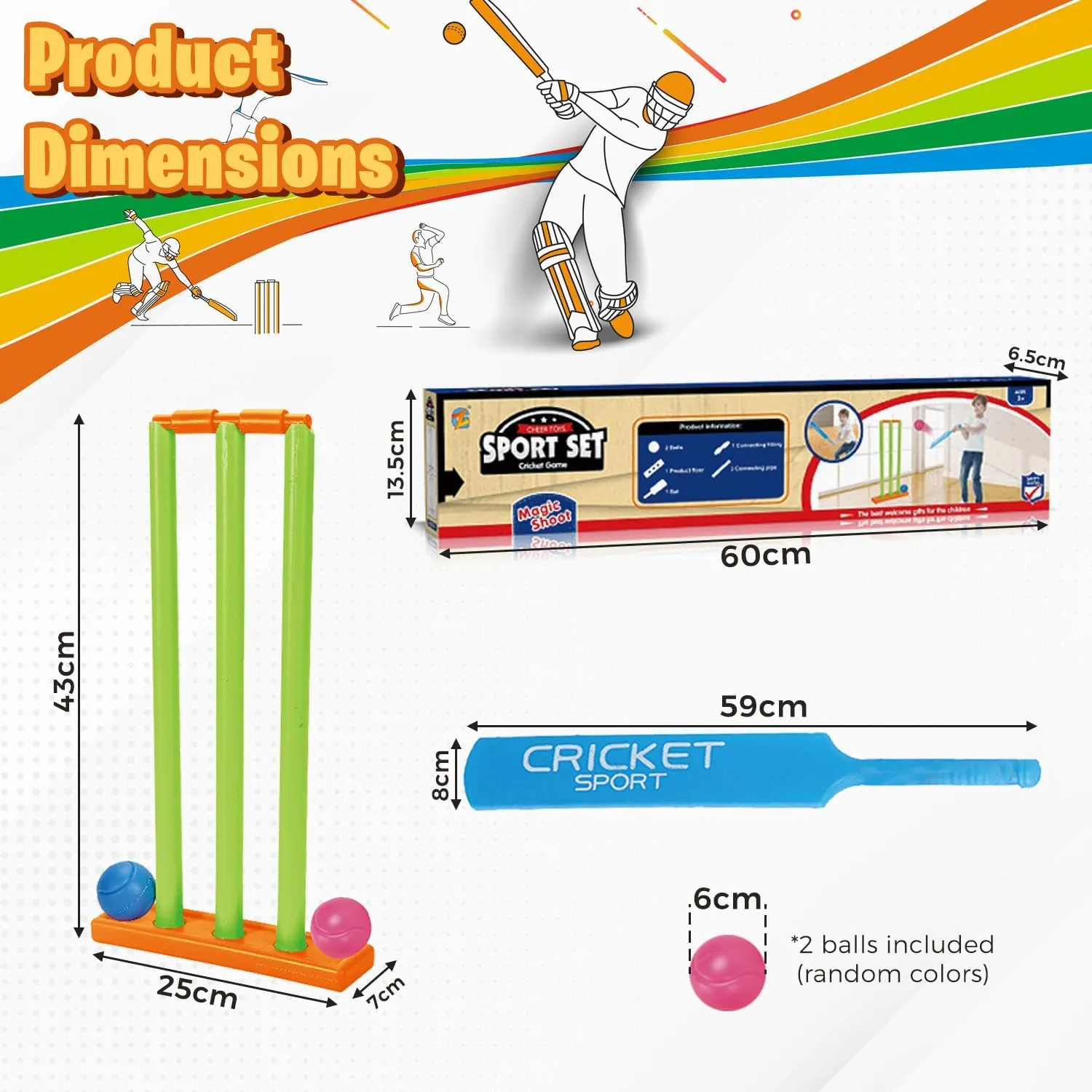 Home Smart Cricket Play Set for Kids Lightweight and Durable Beach Plastic Cricket Set Include Bat Ball and stumps for Play