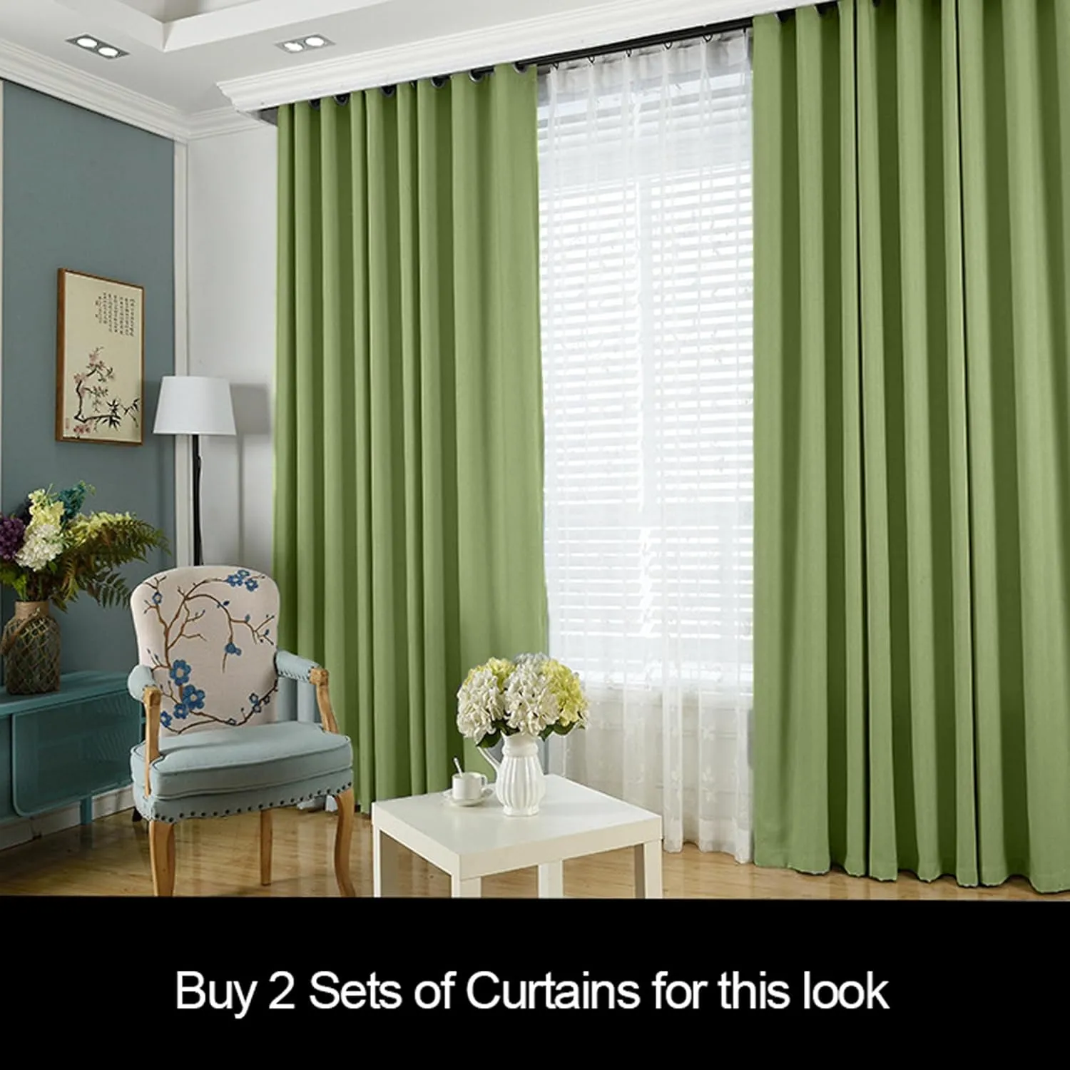 Amali 2 Blackout curtains for living room Decor or bedroom window, noise reduction and light blocking with 16 Grommets in 2 panels long 274cm and 127cm in width, Grass Green