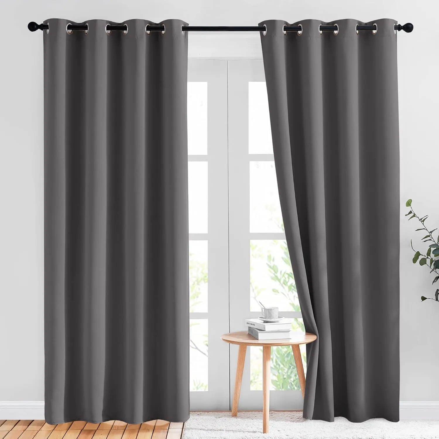 NICETOWN Gray Blackout Curtains for Bedroom 213 CM Long - Thermal Curtains & Drapes Grommet Room Darkening Curtains Noise Reducing Window Treatments for Living Room (2 Panels, W132 x L213, Grey)