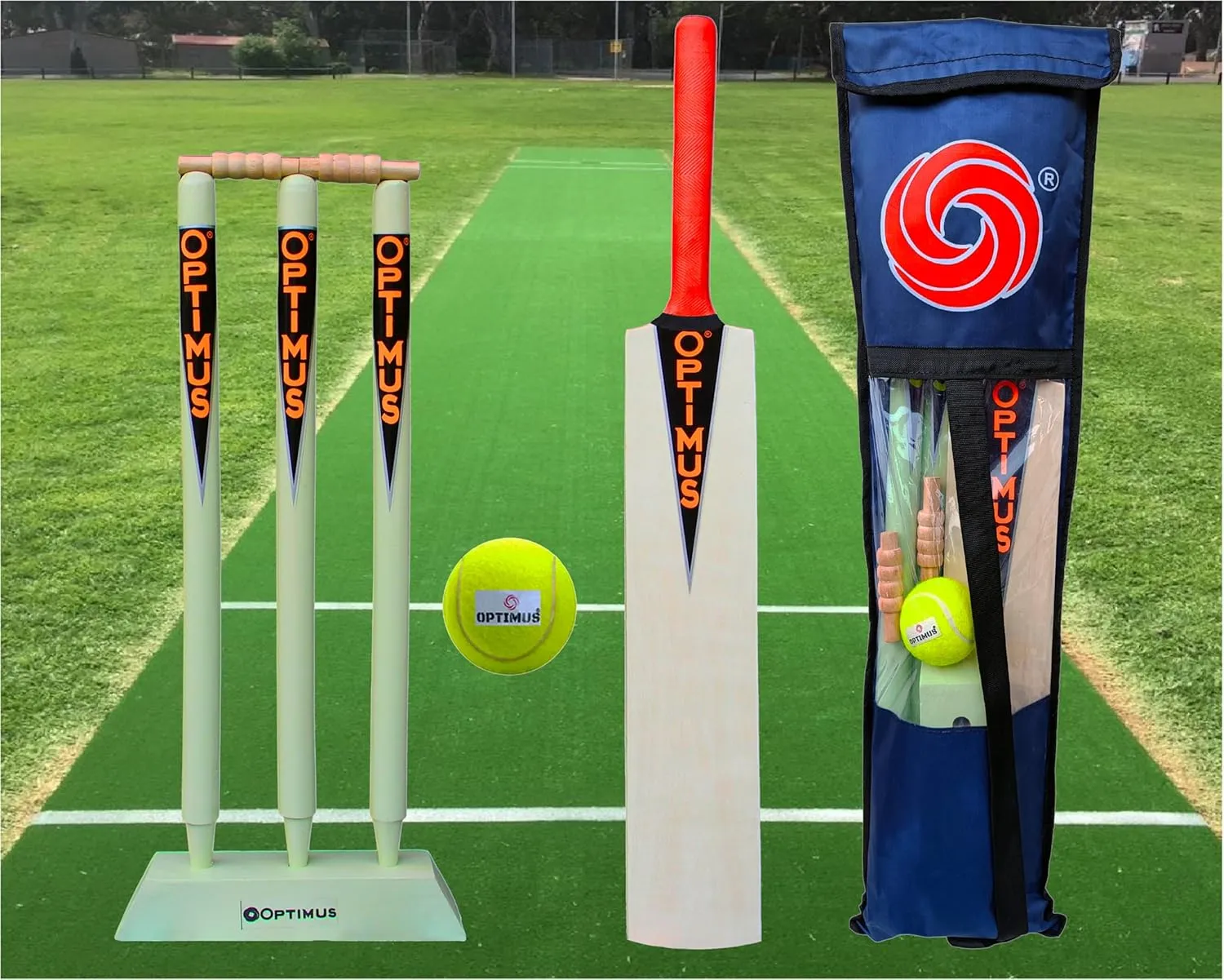 Optimus® Cricket Wooden Kit Combo Set for Kids in Heavy Tetron Cover A