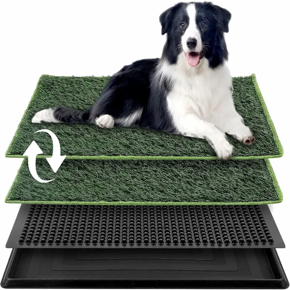 ankila dog grass pad with tray,2 pack replaceable artificial grass puppy training pad,potty pads for dogs 63.5cmx 50.8cm,removable waste tray for easier clean up, artificial turf
