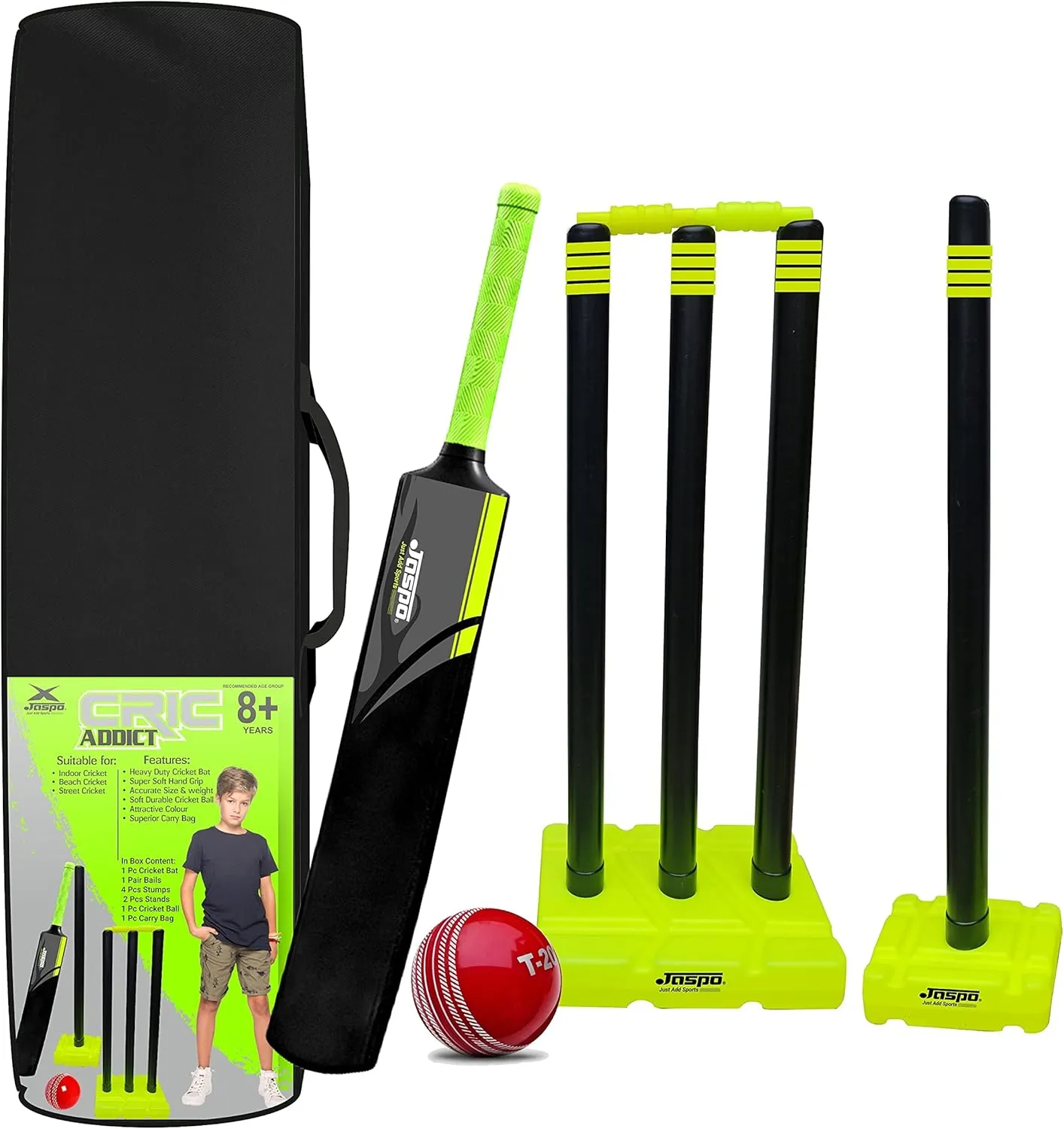 Jaspo CRIC Addict Plastic Cricket Bat Set Combo with Soft Cricket Ball for Kids