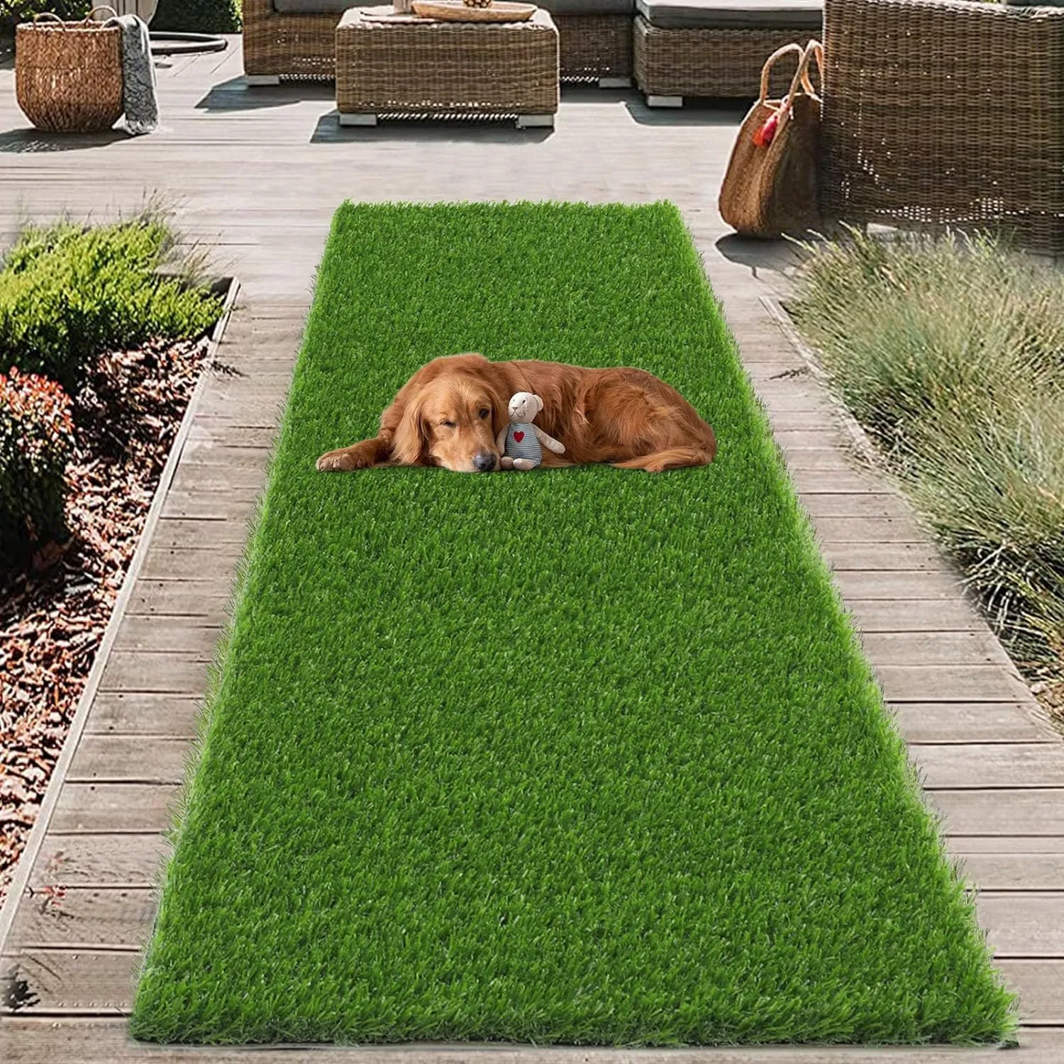 Homodoskey Artificial Grass Turf Rug Grass Mat 1m x 3m/1.5m x 4m Reusable Dog Pee Pads Potty Training Rug with Drainage Holes Fake Grass Patch Turf Carpet Door Mat for Dogs Pets Lawn Balcony (1m×3m)