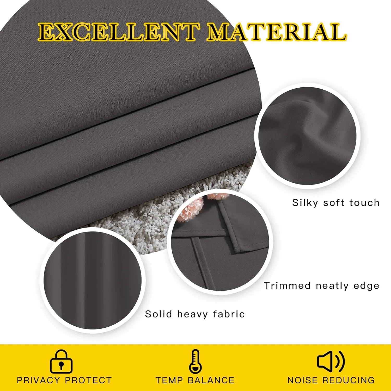 NICETOWN Gray Blackout Curtains for Bedroom 213 CM Long - Thermal Curtains & Drapes Grommet Room Darkening Curtains Noise Reducing Window Treatments for Living Room (2 Panels, W132 x L213, Grey)