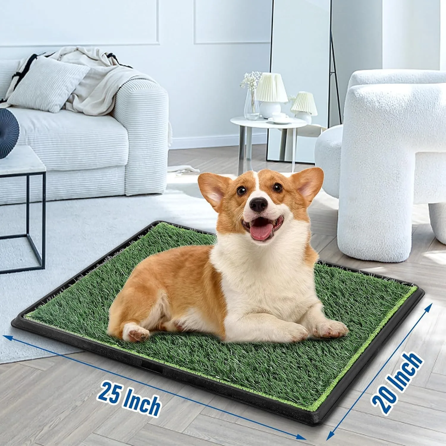 Ankila Dog Grass Pad with Tray,2 Pack Replaceable Artificial Grass Puppy Training Pad,Potty Pads for Dogs 63.5CMx 50.8CM,Removable Waste Tray for Easier Clean Up, Artificial Turf