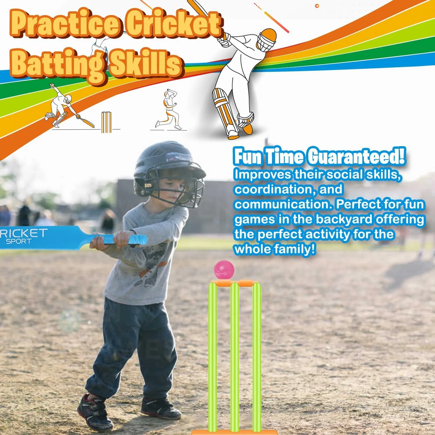 Home Smart Cricket Play Set for Kids Lightweight and Durable Beach Plastic Cricket Set Include Bat Ball and stumps for Play