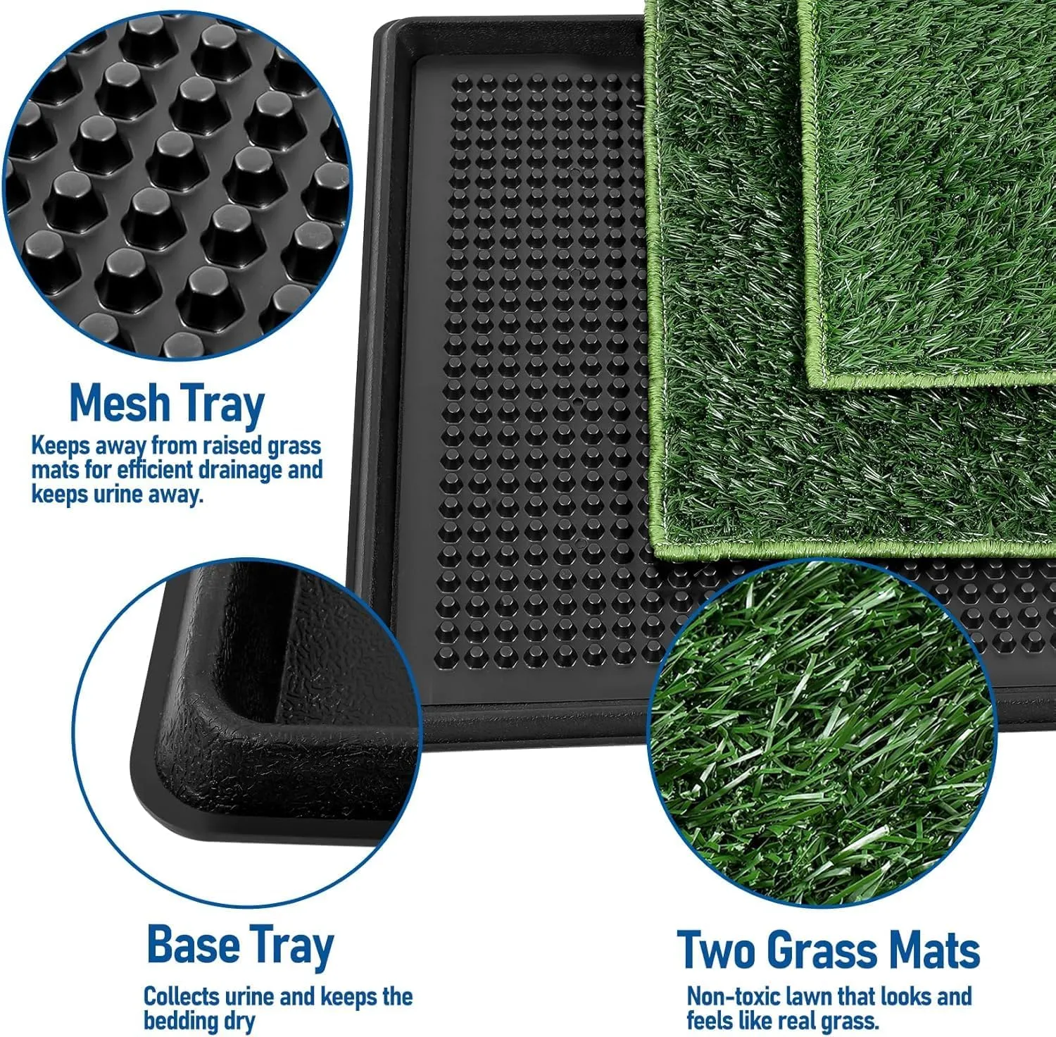 Ankila Dog Grass Pad with Tray,2 Pack Replaceable Artificial Grass Puppy Training Pad,Potty Pads for Dogs 63.5CMx 50.8CM,Removable Waste Tray for Easier Clean Up, Artificial Turf