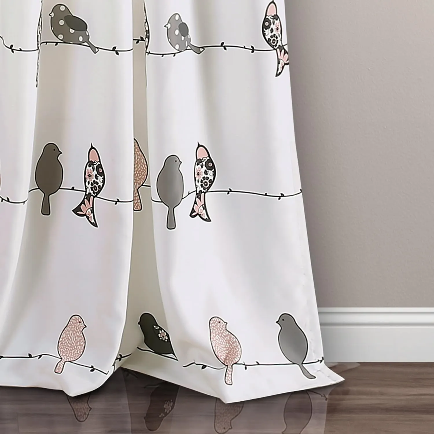 Lush Decor Rowley Birds Curtains Room Darkening Window Panel Set for Living, Dining, Bedroom (Pair), 84" L, Blush & Gray, 2 Count