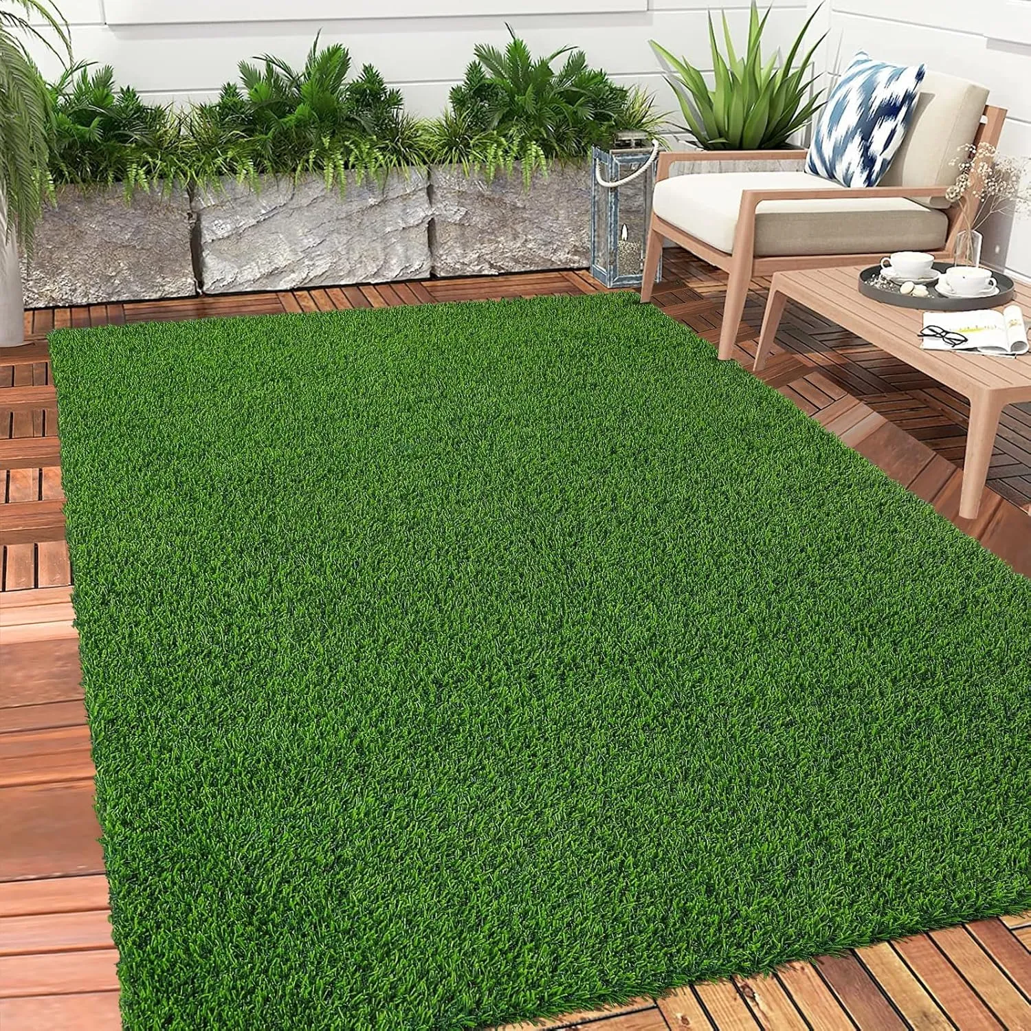 MOMENT 30MM Realistic Artificial Grass Rug Indoor Outdoor, Dog Grass Mat with Drainage Holes and Replacement Artificial Grass Turf, Fake Grass for Garden Lawn Landscape Balcony Decoration[100*100CM]