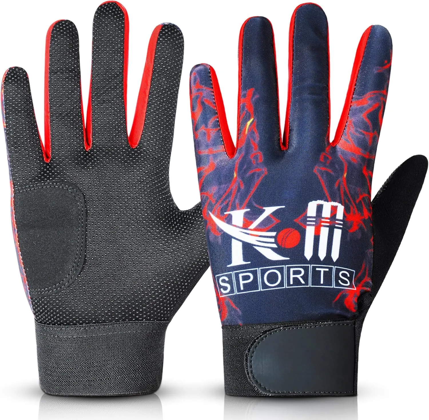 KM Sports Hard Tennis Batting Gloves - High-Performance, Heavy Duty, Long-lasting Protection for Intense Cricket Play - Right Hand, Modern Design - Red