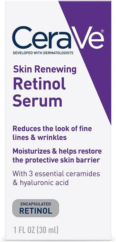 CeraVe Anti Aging Retinol Serum 1 Ounce Cream Serum for Smoothing Fine Lines and Skin Brightening Fragrance Free, 1 Fl Oz (Pack of 1)