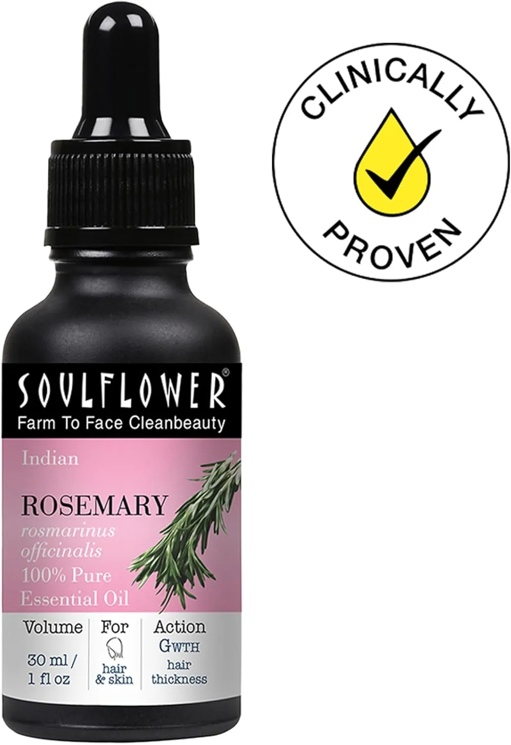 SOULFLOWER ORGANIC ROSEMARY OIL FOR HAIR GROWTH, HAIRFALL CONTROL & SCALP NOURISHMENT, 100% PURE ESSENTIAL OIL, ECOCERT COSMOS CERTIFIED, 30ML/ 1 FL OZ