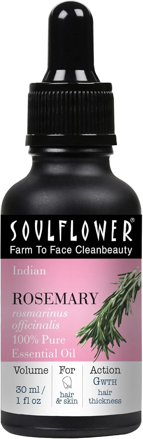 SOULFLOWER ORGANIC ROSEMARY OIL FOR HAIR GROWTH, HAIRFALL CONTROL & SCALP NOURISHMENT, 100% PURE ESSENTIAL OIL, ECOCERT COSMOS CERTIFIED, 30ML/ 1 FL OZ