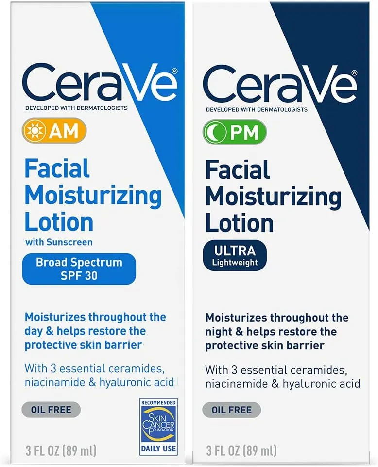CeraVe Facial Moisturizing Lotion 3 Fl Oz (Pack of 2) AM/PM Bundle (Packaging may vary) - Image 1