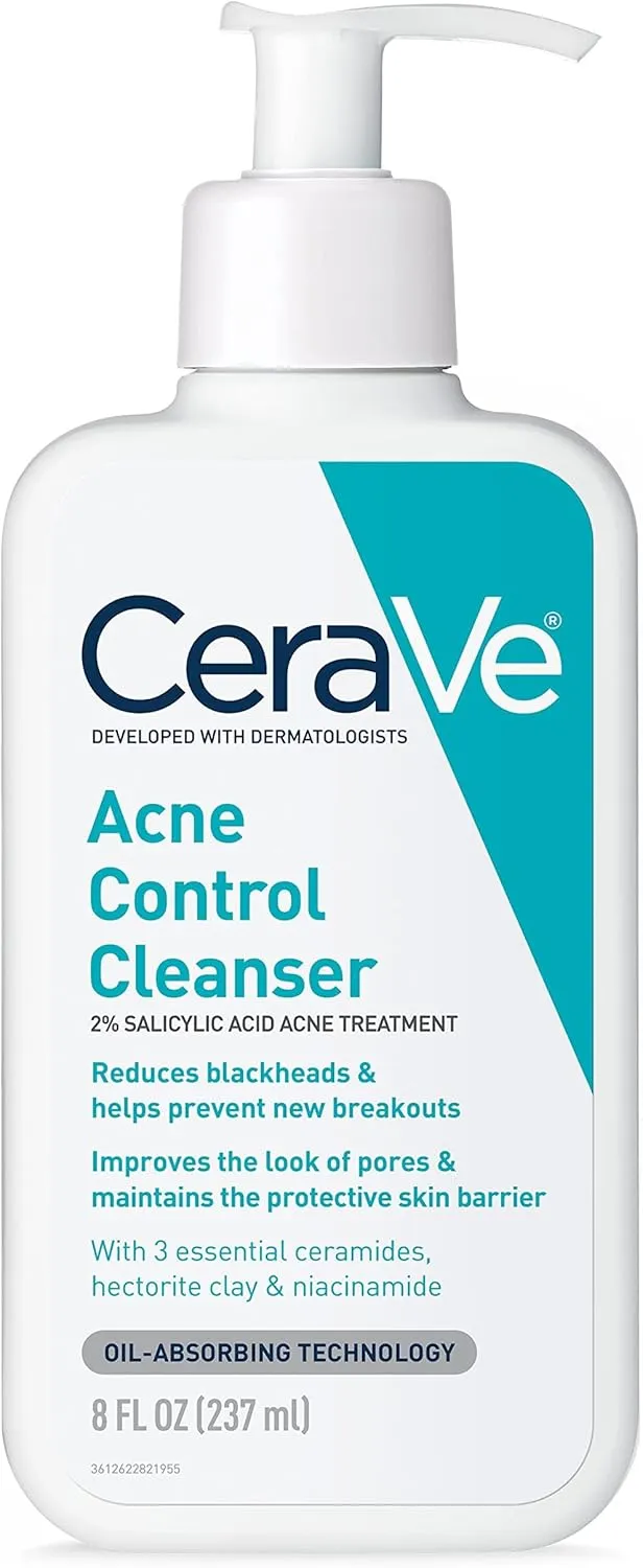 CeraVe Face Wash Acne Treatment Salicylic Acid Cleanser with Purifying Clay for Oily Skin Blackhead Remover and Clogged Pore Control 8 Ounce, multi, 8 Fl Oz, 237 ml (Pack of 1) - Image 1