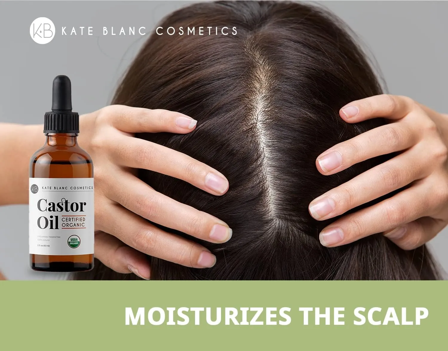 Castor Oil (2oz) USDA Certified Organic, 100% Pure, Cold Pressed, Hexane Free by Kate Blanc. Stimulate Growth for Eyelashes, Eyebrows, Hair. Lash Growth Serum. Brow Treatment. FREE Mascara Starter Kit