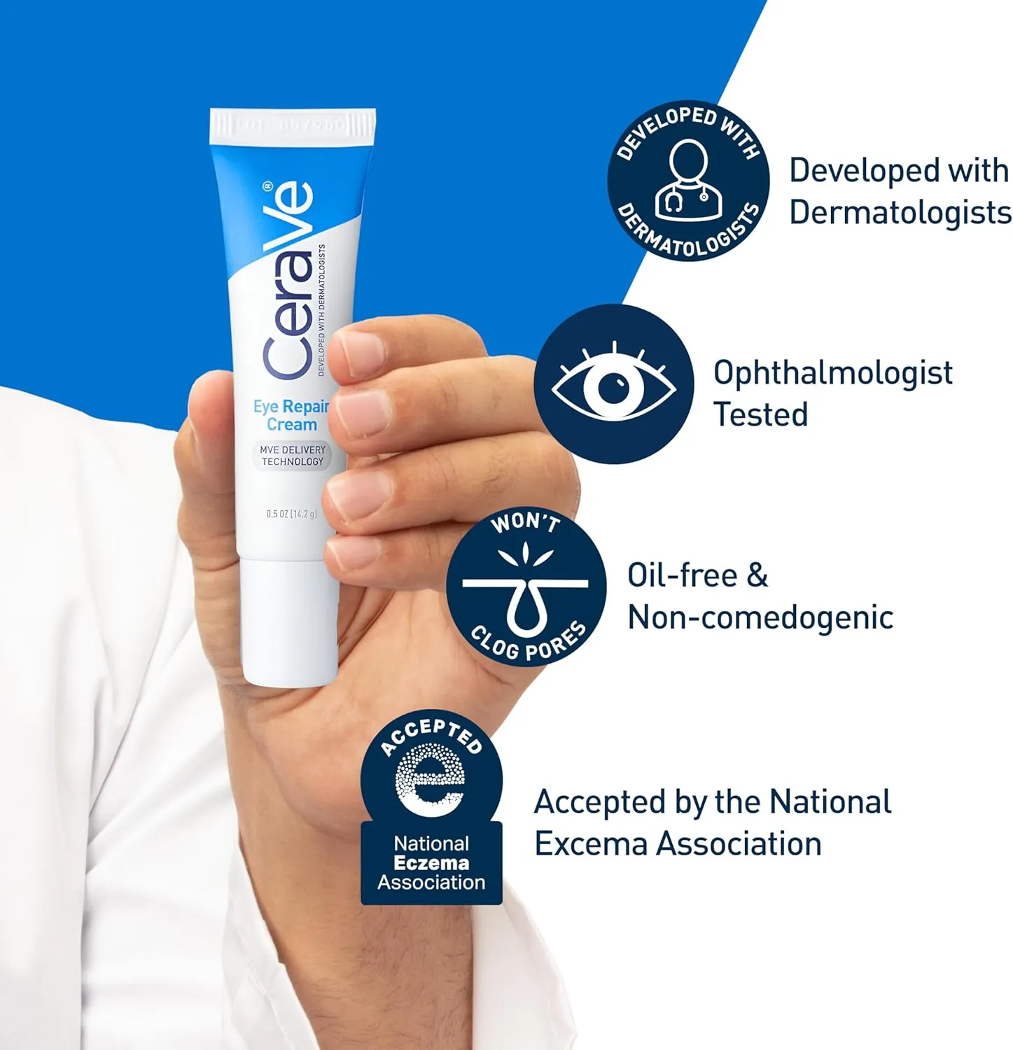 CeraVe Eye Repair Cream | Under Eye Cream for Dark Circles and Puffiness Delicate Skin Under Eye Area with Hyaluronic acid and Ceramides | Non-comedogenic, Fragrance Free | 0.5Oz, 14 ML