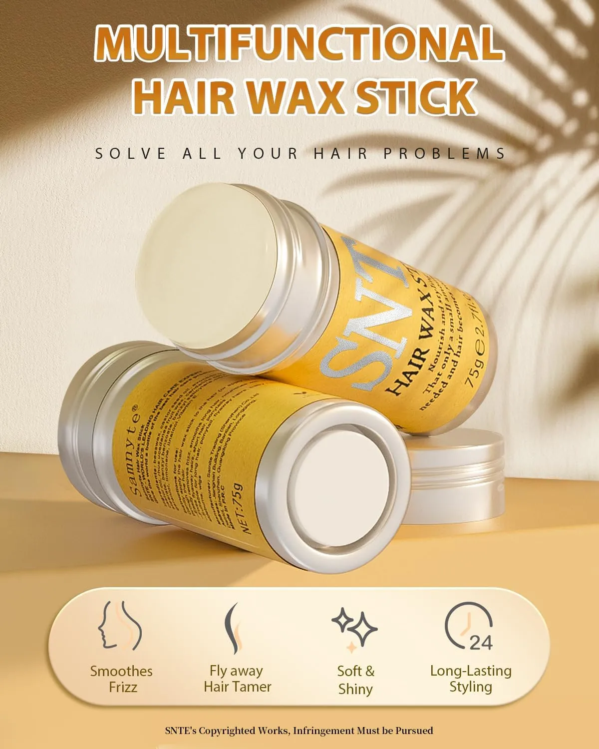 Samnyte Hair Wax Stick, Wax Stick for Hair Wigs Edge Control Slick Stick Hair Pomade Stick Non-greasy Styling Wax for Fly Away & Edge Frizz Hair 2.7 Oz - Image 2