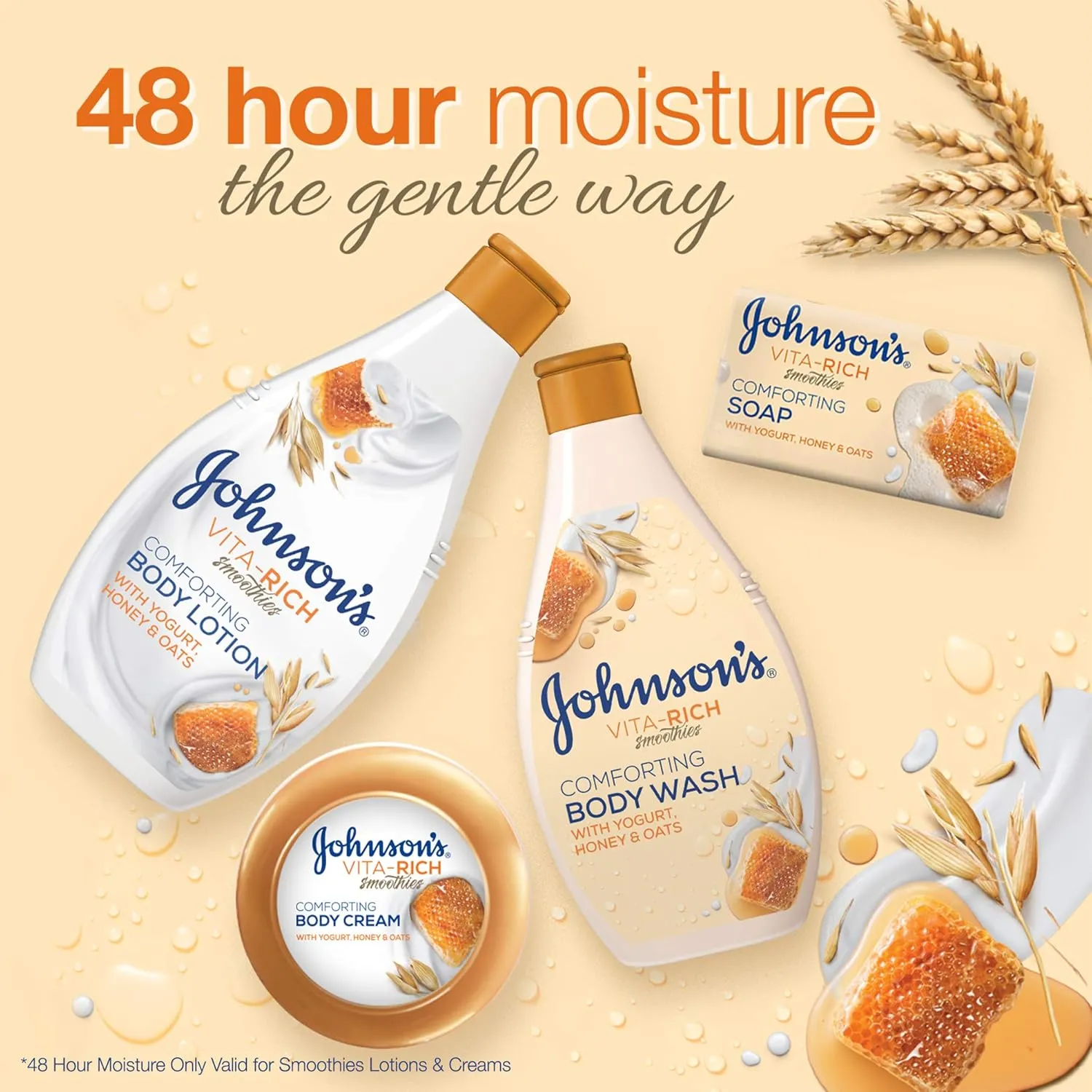 Johnson's, Body Wash, Vita-Rich, Smoothies, Comforting, Yogurt, Honey & Oats, comforting body wash, light-weight and non-greasy, 400ml