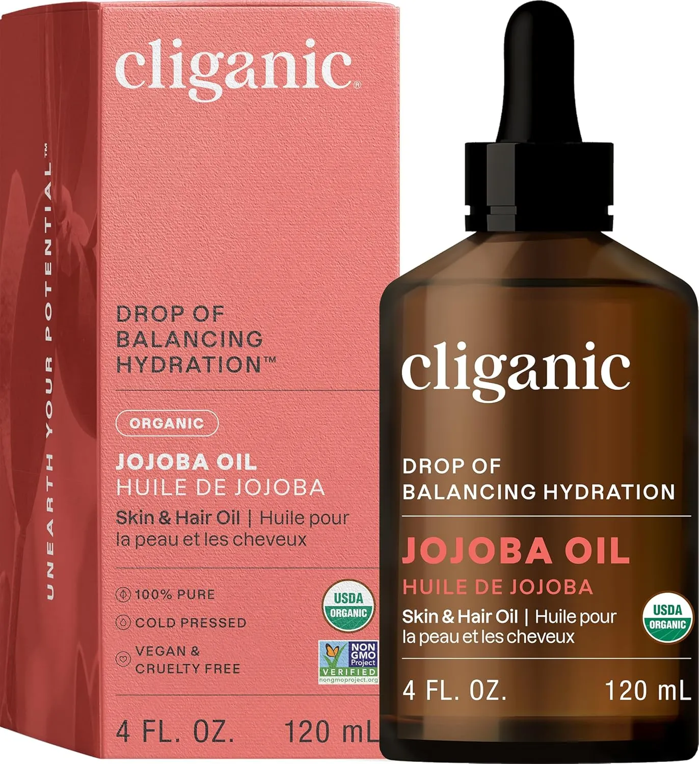 Cliganic Certified Organic Jojoba Oil 120ml | 100% Pure Natural Cold Pressed Unrefined, Hexane Free Carrier Oil | for Hair Face & Nails | Cliganic 90 Days Warranty - Image 1