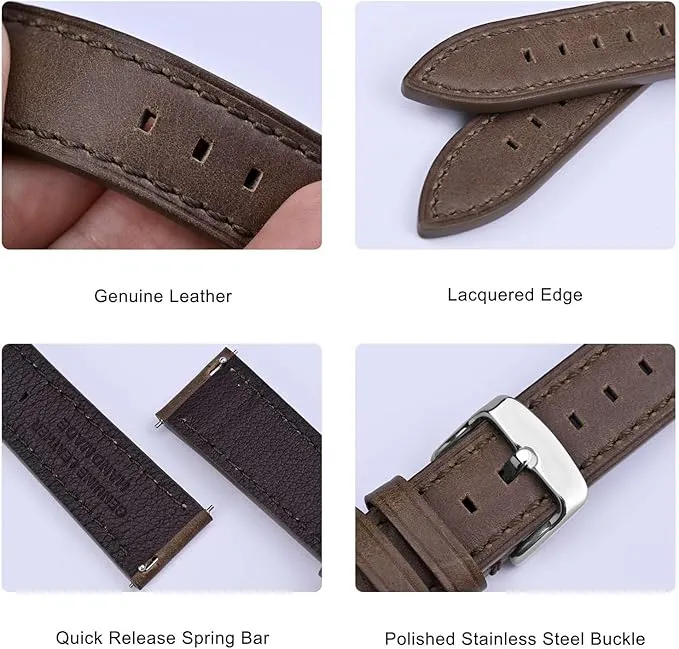 bisonstrap leather watch bands, quick release replacement band for men and women 18mm 19mm 20mm 21mm 22mm
