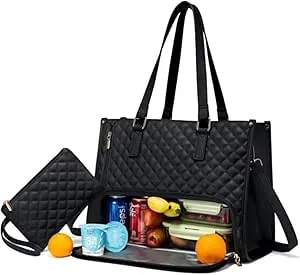 2 in 1 Tote Bag Lunch Bag Combo, 15.6 Inch Two In One Tote Bag with Lunch Compartment for Business, Office,Travel, Beach,Casual– Elegance Meets Functionality (black)