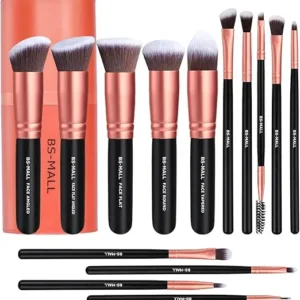14-piece premium rose gold makeup brush set – synthetic bristles for foundation, powder, eyeshadow, contour, and blush. Soft, durable, and beginner-friendly.