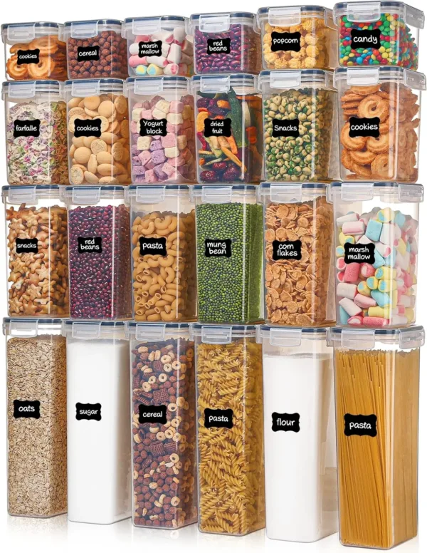 Set of 24 Airtight BPA-Free Food Storage Containers – Black Lids – 15Qt Capacity