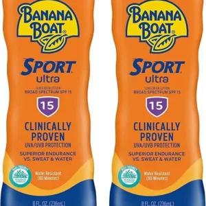 Banana Boat Sport SPF 15 Sunscreen Lotion Twin Pack – Broad-spectrum UVA/UVB protection with water and sweat resistance for active lifestyles.​