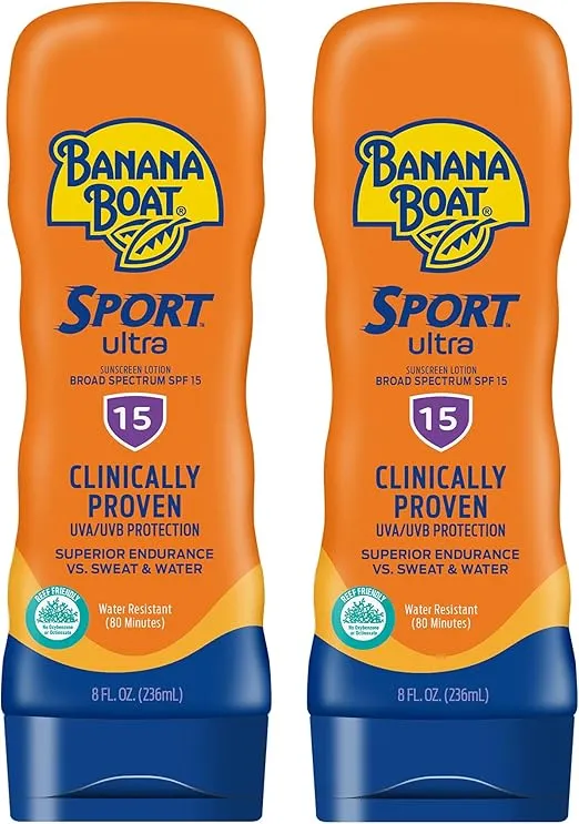 Banana Boat Sport SPF 15 Sunscreen Lotion Twin Pack – Broad-spectrum UVA/UVB protection with water and sweat resistance for active lifestyles.​