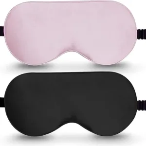 BeeVines 2-pack silk sleep masks, made from 100% pure mulberry silk. Adjustable, light-blocking design soothes puffy eyes, ideal for both men and women. Perfect gift.