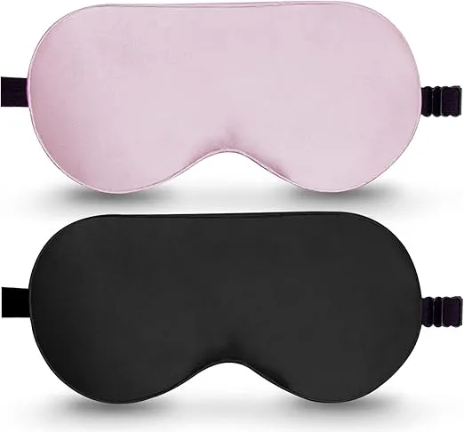 BeeVines 2-pack silk sleep masks, made from 100% pure mulberry silk. Adjustable, light-blocking design soothes puffy eyes, ideal for both men and women. Perfect gift.