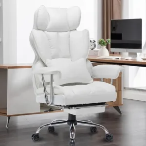 White big and tall executive office chair – 400lbs capacity with lumbar support and leg rest