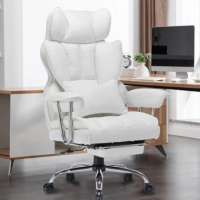White big and tall executive office chair – 400lbs capacity with lumbar support and leg rest