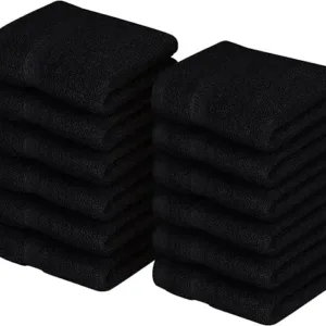 12-pack black cotton washcloths – 600 GSM, soft and absorbent, 12x12 inch towels