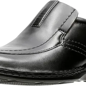 Clarks Escalade Step men's slip-on loafers in brown leather with cushioned footbed, flexible sole, and sleek profile, displayed showing the comfortable dress-casual design