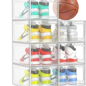 6-pack clear stackable shoe storage boxes – XL plastic sneaker organizers for size 11