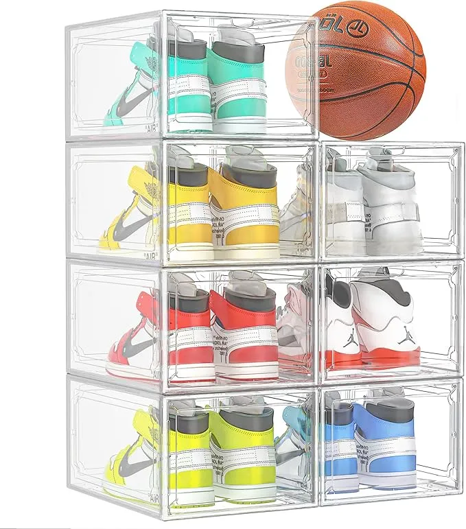 6-pack clear stackable shoe storage boxes – XL plastic sneaker organizers for size 11
