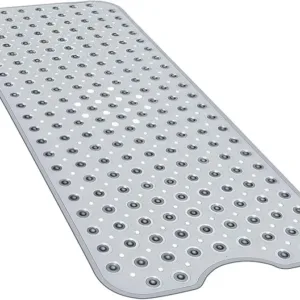 Gray ClearSafe Non-Slip Bath Mat with strong suction cups and drain holes – 40x16in. Secure, anti-slip solution for showers and tubs in Dubai homes.