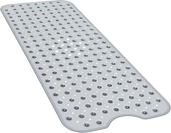 Gray ClearSafe Non-Slip Bath Mat with strong suction cups and drain holes – 40x16in. Secure, anti-slip solution for showers and tubs in Dubai homes.