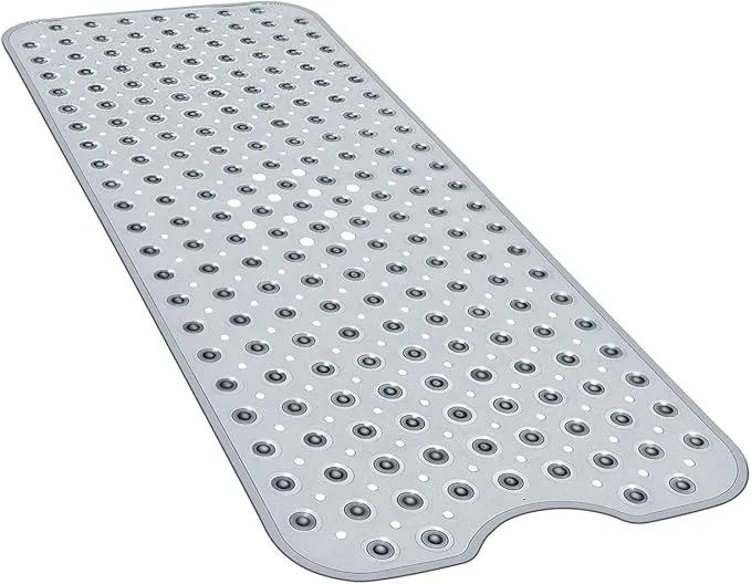 Gray ClearSafe Non-Slip Bath Mat with strong suction cups and drain holes – 40x16in. Secure, anti-slip solution for showers and tubs in Dubai homes.