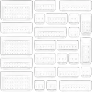 ClearSpace Plastic Drawer Organizer Set of 25 – Multi-size storage trays for makeup, office, kitchen & bedroom use. Perfect organizing solution for Dubai homes.