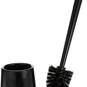 Compact 14x4 inch black toilet brush with holder – sleek and space-saving bathroom cleaning set