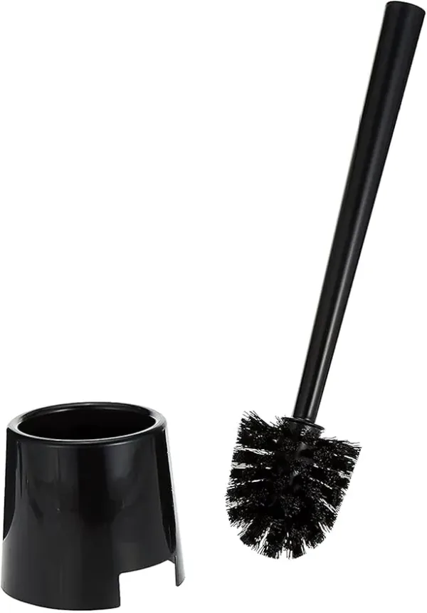 Compact 14x4 inch black toilet brush with holder – sleek and space-saving bathroom cleaning set