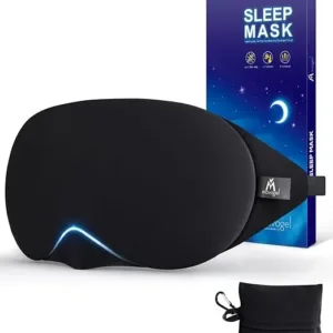 Black cotton sleep mask with light-blocking design. Soft, comfortable, and ideal for men and women, with a travel pouch for added convenience.