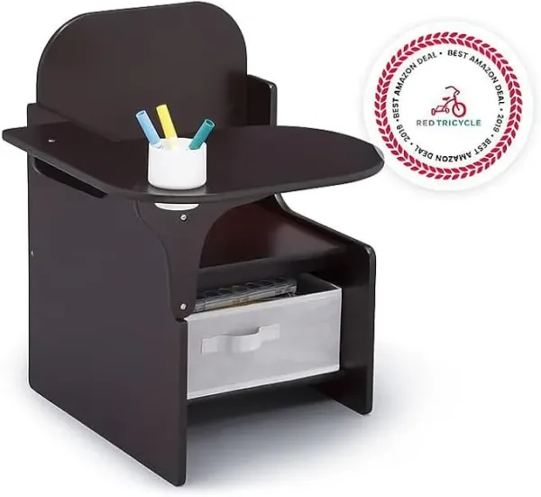 delta children mysize chair desk with storage bin greenguard gold certified, dark chocolate