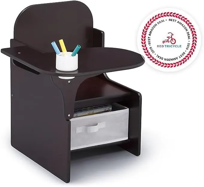 delta children mysize chair desk with storage bin greenguard gold certified, dark chocolate