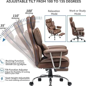 efomao big and tall office chair 400lbs – pu leather executive desk chair with lumbar support & leg rest, heavy duty computer chairs for home office, brown