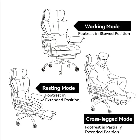 efomao big and tall office chair 400lbs – pu leather executive desk chair with lumbar support & leg rest, heavy duty computer chairs for home office, brown