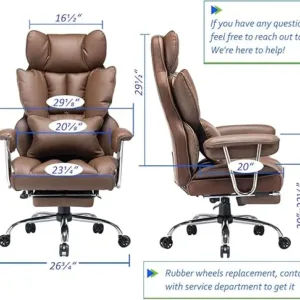 efomao big and tall office chair 400lbs – pu leather executive desk chair with lumbar support & leg rest, heavy duty computer chairs for home office, brown